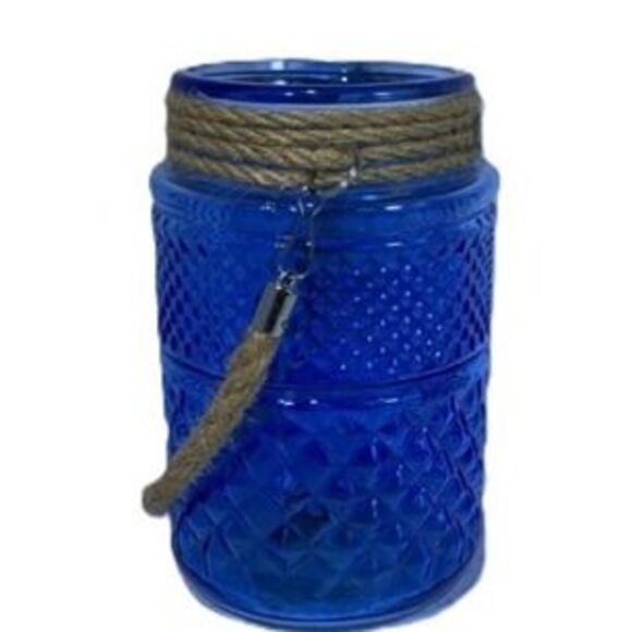 Pier one Glass Lantern Candle Holder Jar w/ Rope Handle Coastal Farmhouse - Picture 2 of 5